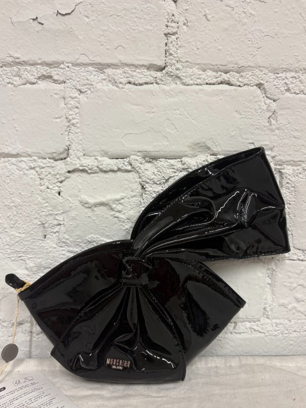 SS23 Moschino Couture Jeremy Scott Black Patent Leather Ribbon Handbag